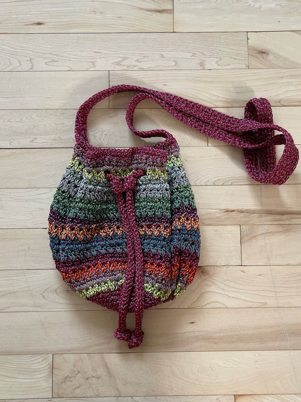 Late 90s Y2K boho The Sak Multicolor rainbow Crochet Crossbody hobo Bag